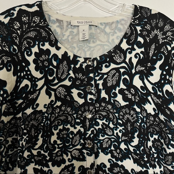 Whimsigoth Baroque Scroll Floral Lace Look Cardigan Sweater Crystal Buttons M - Picture 3 of 4